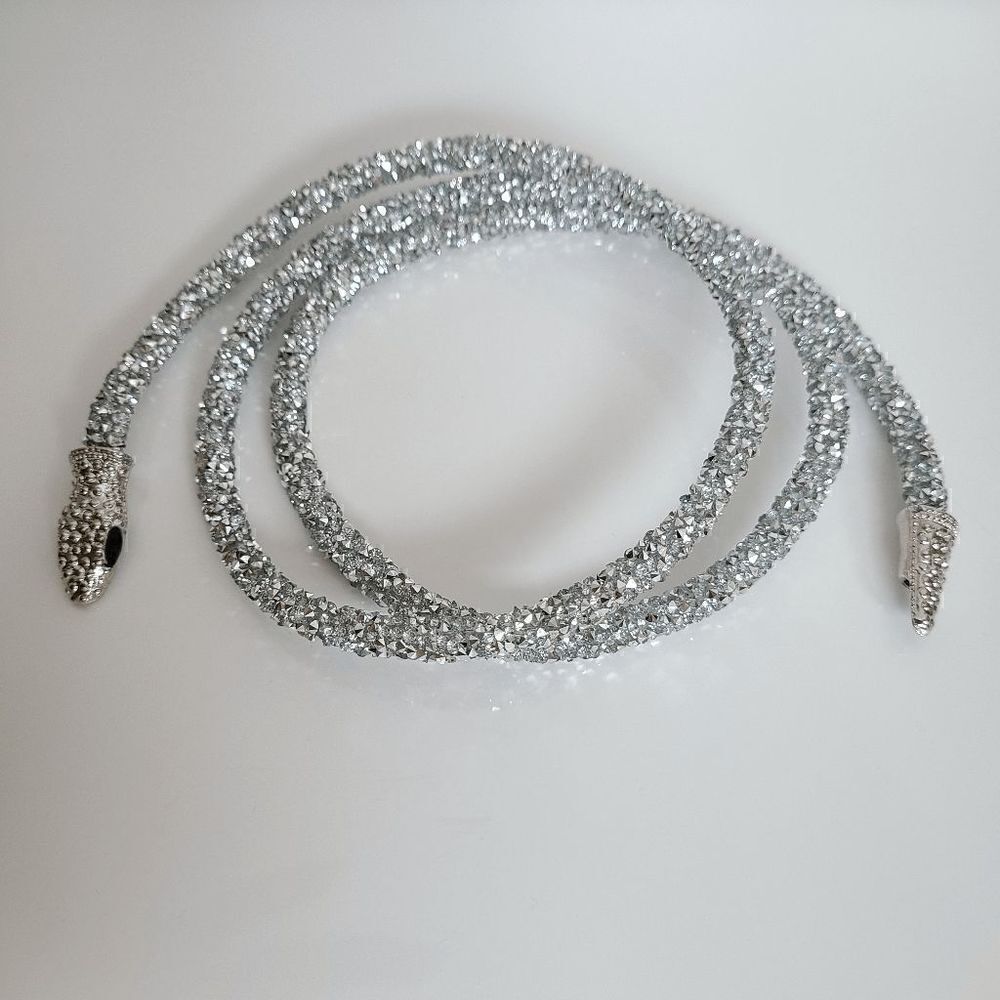 ✨💎🐍 Snake Rhinestone Bendable Design Blingy Statement Open Choker Necklace NEW - Picture 8 of 17